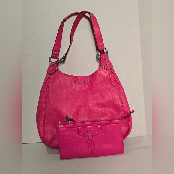 Coach Handbags - Coach Ashley Hot Pink Barbie Leather Shoulder Bag and Wristlet Set